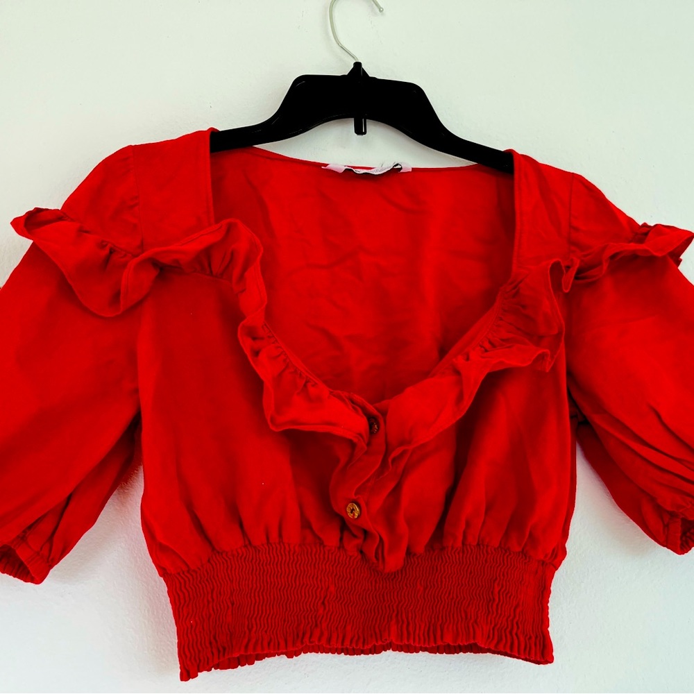 Zara red ruffled crop top- Small